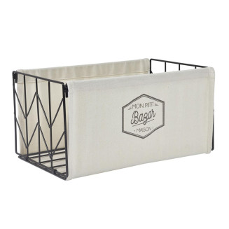 Bac de Rangement Pliable en Métal Noir et Tissu Blanc 35x23cm