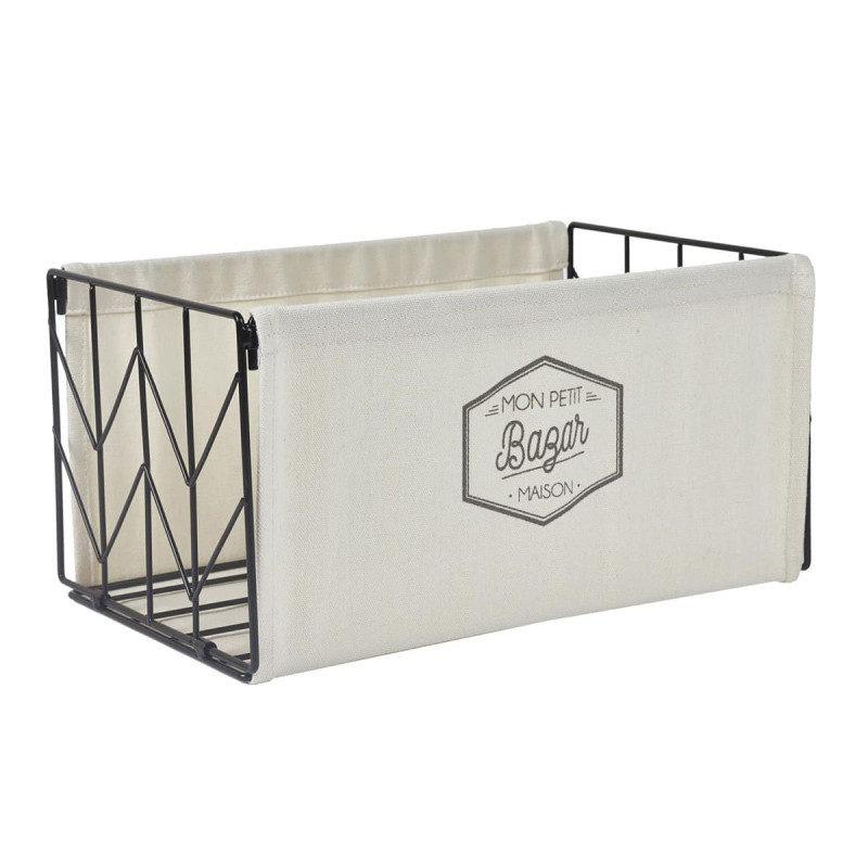 Bac de Rangement Pliable en Métal Noir et Tissu Blanc 35x23cm Bac de Rangement Pliable en Métal Noir et Tissu Blanc 35x23cm