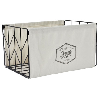 Bac de Rangement Pliable en Métal Noir et Tissu Blanc 38x28cm