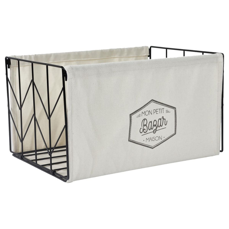 Bac de Rangement Pliable en Métal Noir et Tissu Blanc 38x28cm Bac de Rangement Pliable en Métal Noir et Tissu Blanc 38x28cm