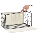 Bac de Rangement Pliable en Métal Noir et Tissu Blanc 38x28cm