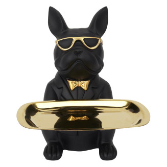 Vide-Poche Bulldog Noir et Or Plateau Servi
