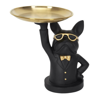 Vide-Poche Bulldog Noir et Or Plateau en L'air