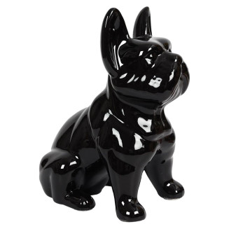 Statue Bulldog en Céramique Noir Brillant H30cm