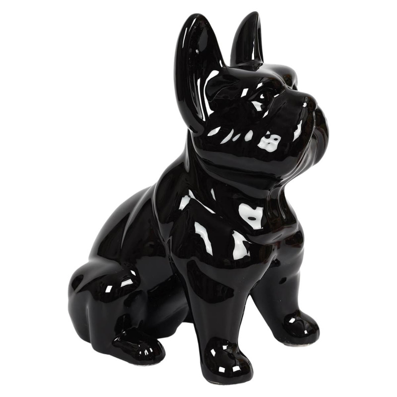 Statue Bulldog en Céramique Noir Brillant H30cm