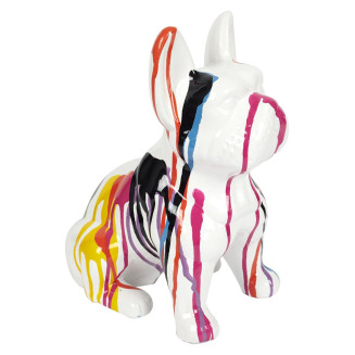 Statue Bulldog en Céramique Multicolore Brillant H30cm