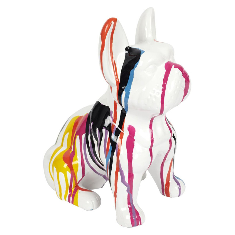Statue Bulldog en Céramique Multicolore Brillant H30cm