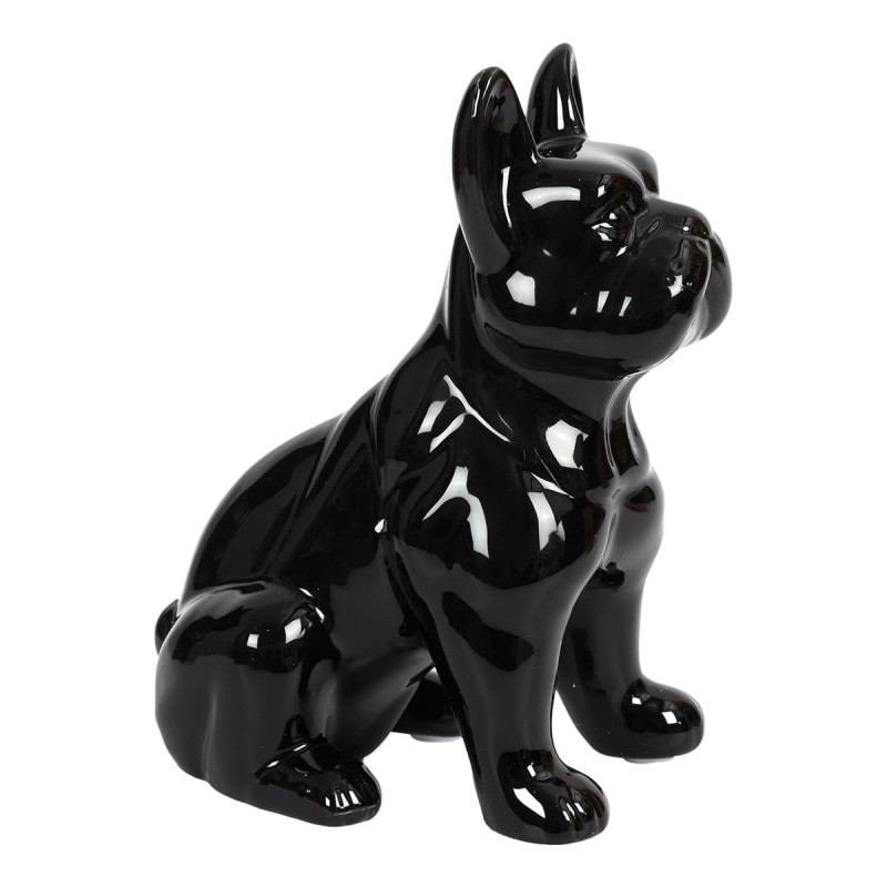 Statue Bulldog en Céramique Noir Brillant H20cm