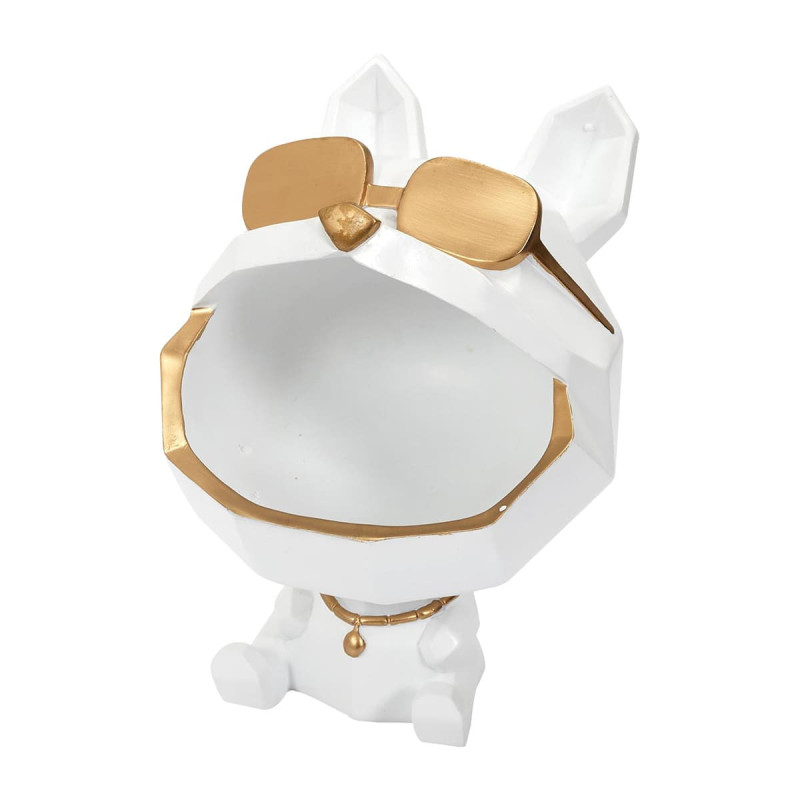 Vide-Poche Chien à Lunettes Géométrique Blanc et Or