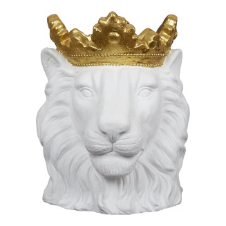 Cache-Pot Tête de Lion Blanche Couronne Dorée
