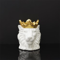 Cache-Pot Tête de Lion Blanche Couronne Dorée