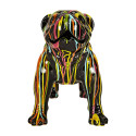 Statue Chien Molosse en Résine Noir Coulures Multicolores