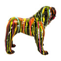 Statue Chien Molosse en Résine Noir Coulures Multicolores