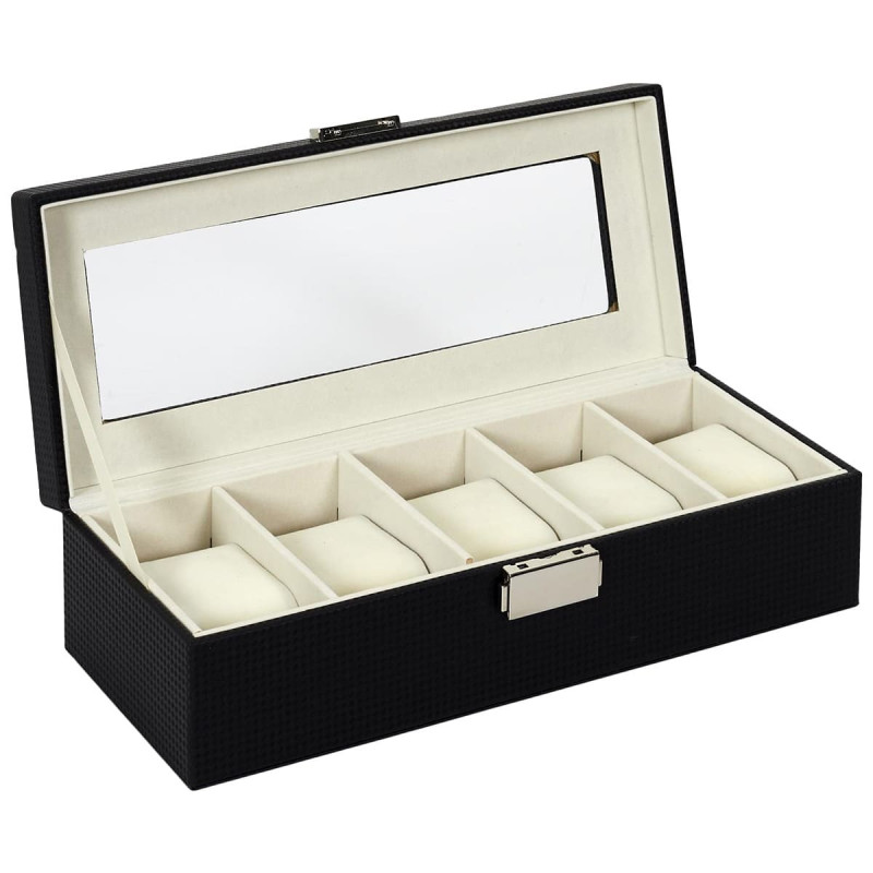 Coffret pour Montres 5 Emplacements Revêtement Structuré Chic Noir Coffret pour Montres 5 Emplacements Revêtement Structuré Chic Noir