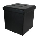 Pouf Coffre Pliable Carré Simili Cuir Noir Capitonné
