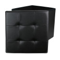 Pouf Coffre Pliable Carré Simili Cuir Noir Capitonné
