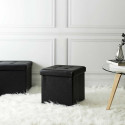 Pouf Coffre Pliable Carré Simili Cuir Noir Capitonné