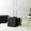 Pouf Coffre Pliable Carré Simili Cuir Noir Capitonné