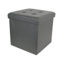 Pouf Coffre Pliable Carré Simili Cuir Gris Capitonné