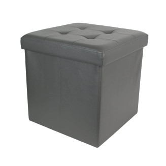 Pouf Coffre Pliable Carré Simili Cuir Gris Capitonné