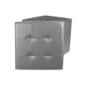 Pouf Coffre Pliable Carré Simili Cuir Gris Capitonné