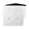 Pouf Coffre Pliable Carré Simili Cuir Blanc Capitonné