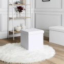 Pouf Coffre Pliable Carré Simili Cuir Blanc Capitonné