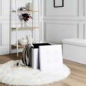 Pouf Coffre Pliable Carré Simili Cuir Blanc Capitonné