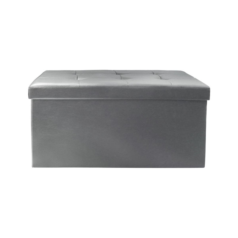 Banc Coffre Pliable Simili Cuir Gris Capitonné Banc Coffre Pliable Simili Cuir Gris Capitonné
