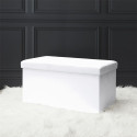Banc Coffre Pliable Simili Cuir Blanc Capitonné