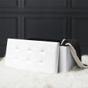 Banc Coffre Pliable Simili Cuir Blanc Capitonné