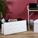 Banc Coffre Pliable Simili Cuir Blanc Capitonné