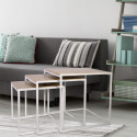 Lot de 3 Tables Gigognes Carrées Effet Bois et Métal Blanc