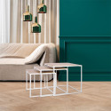 Lot de 3 Tables Gigognes Carrées Effet Bois et Métal Blanc