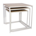 Lot de 3 Tables Gigognes Carrées Effet Bois et Métal Blanc