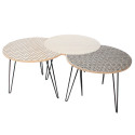 Lot de 3 Tables Basses Emboitables Aspect Bois Motifs Noirs
