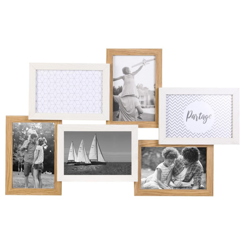 Pêle-mêle 6 Cadres Photo Effet Bois Naturel et Blanc Pêle-mêle 6 Cadres Photo Effet Bois Naturel et Blanc
