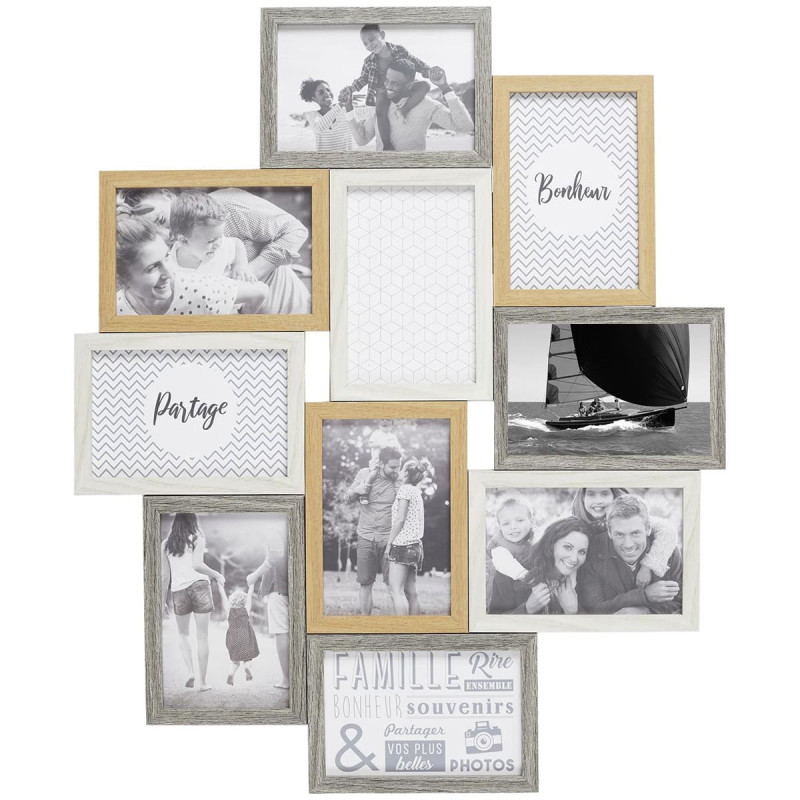 Pêle-mêle 10 Cadres Photo Effet Bois Naturel Blanc et Gris Pêle-mêle 10 Cadres Photo Effet Bois Naturel Blanc et Gris