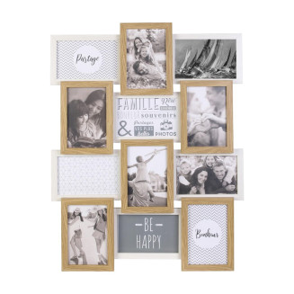 Pêle-mêle 12 Cadres Photo Effet Bois Naturel et Blanc