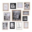 Set de 12 Cadres Photo Multi-tailles Effet Bois Naturel Blanc et Noir