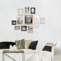 Set de 12 Cadres Photo Multi-tailles Effet Bois Naturel Blanc et Noir