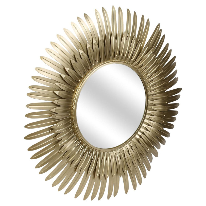Miroir Cadre Plumes Dorées Ø53cm