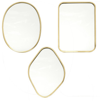 Lot de 3 Miroirs Cadre Métal Doré Formes Diverses