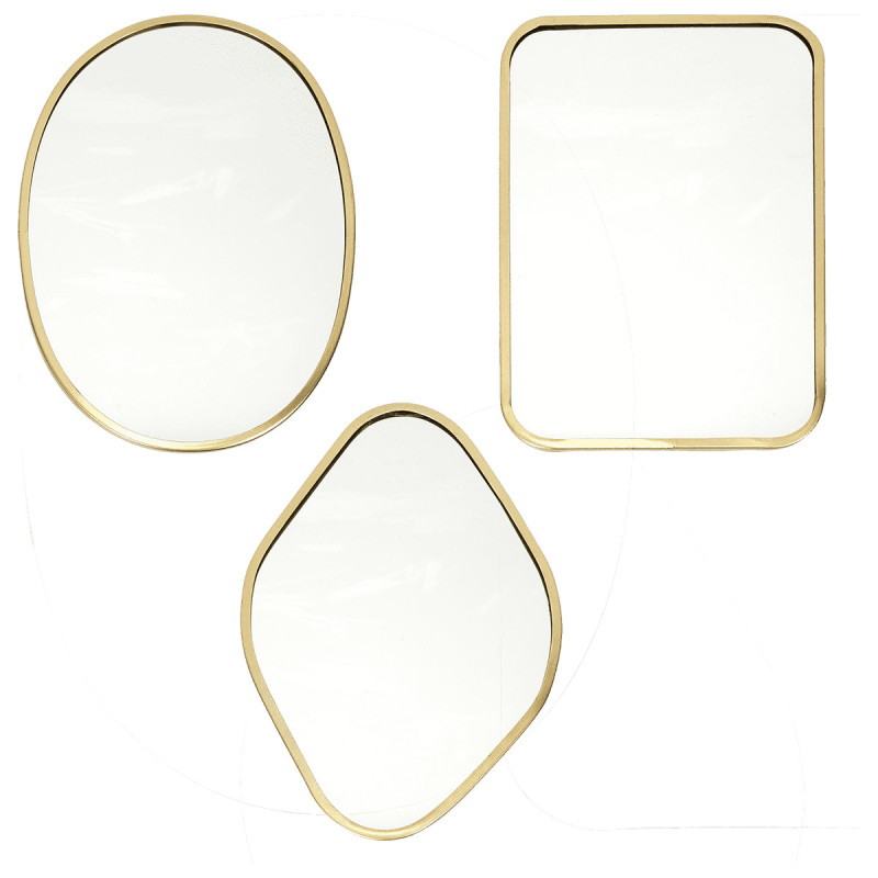 Lot de 3 Miroirs Cadre Métal Doré Formes Diverses Lot de 3 Miroirs Cadre Métal Doré Formes Diverses