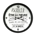 Horloge Murale Noire et Blanche Ø50cm "Règles de Famille"