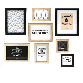 Set de 8 Cadres Photo Effet Bois Naturel et Noir