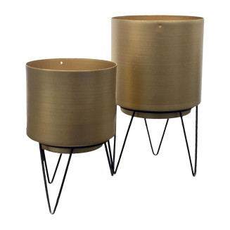 Lot de 2 Pots de Fleur Métal Or Piétément Filaire Noir