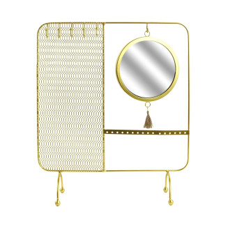 Porte-Bijoux en Métal Doré avec Miroir Intégré