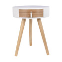 Chevet Rond 1 Tiroir Blanc et Effet Bois Style Scandinave Vintage