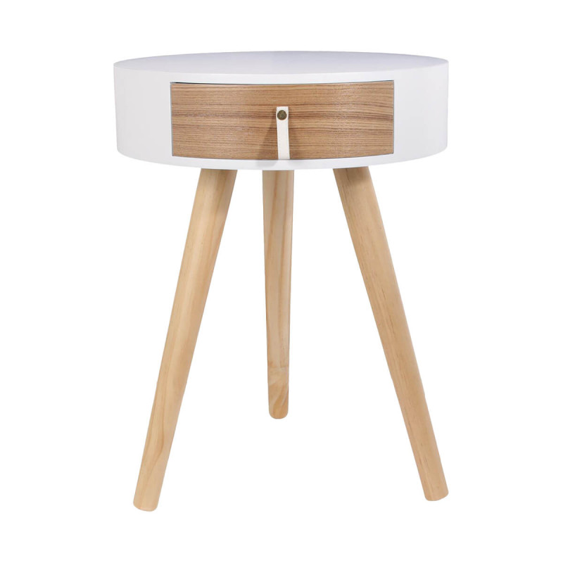 Chevet Rond 1 Tiroir Blanc et Effet Bois Style Scandinave Vintage Chevet Rond 1 Tiroir Blanc et Effet Bois Style Scandinave Vintage